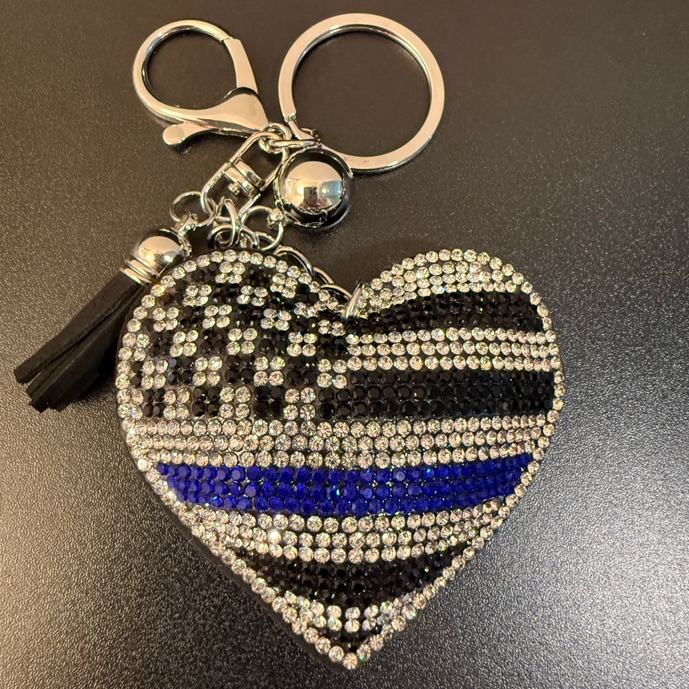 Rhinestone Heart and Flag Purse Charm Keychain - NWT (Pick One) - Picture 7 of 7